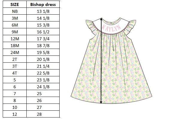 Bishop dress size guide