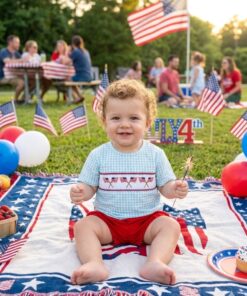 Smocked US flag boy set
