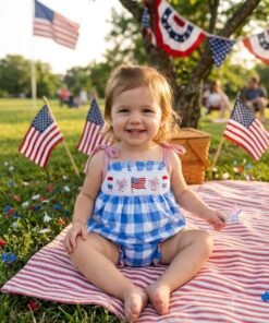 Smocked US flag girl bubble/dress