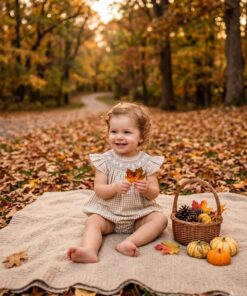 Smocked geometric fall gingham girl bubble/dress