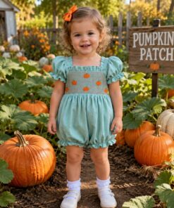 Smocked pumpkin girl bubble/dress