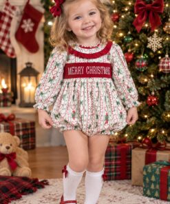 Smocked Merry Christmas Girl Bubble/Dress