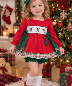 Smocked Christmas Candy Cane Girl Bubble/Dress